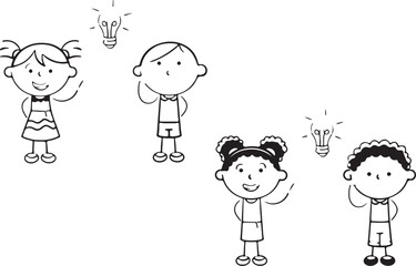  Boys and Girls Idea Doodle – Kids, Thought, Learning, Creative, Lightbulb, Education