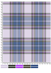 Autumnal Tartan Fabric Swatch with Measurement Markings and Color Palette Displayed Below the Pattern This