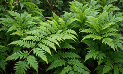 Fototapeta premium Ferns (Various genera) Known for their graceful, feathery foliage, ferns are perfect for shady areas and can be used