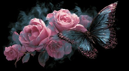 Fototapeta premium Dreamy butterfly and rose patterns