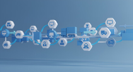 Digitally connected logistics network with transportation truck and information flow