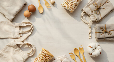 Eco-Friendly Lifestyle Still Life with Natural and Sustainable Items on Bright Surface