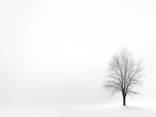 Fototapeta premium Solitary tree standing in snowy landscape minimalist nature photography