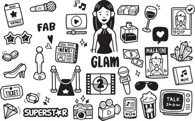 Beauty Glam Girl Doodle Illustration – Makeup, Fashion, Camera, Vlogging, Fab, Social Media