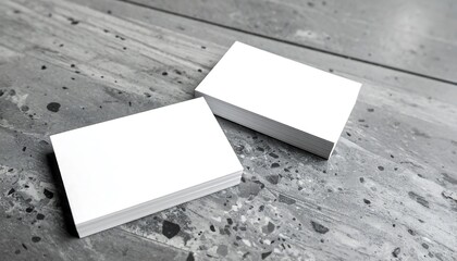 Blank business cards on textured surface.