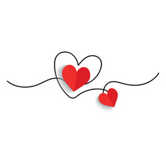 Continuous line drawing of a heart, black and white vector minimalist love concept illustration. Set.