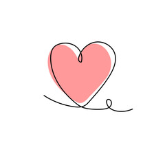 Continuous line drawing of a heart, black and white vector minimalist love concept illustration. Set.