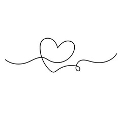 Continuous line drawing of a heart, black and white vector minimalist love concept illustration. Set.