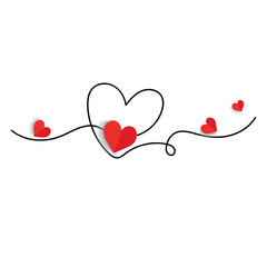 Continuous line drawing of a heart, black and white vector minimalist love concept illustration. Set.