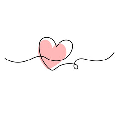 Continuous line drawing of a heart, black and white vector minimalist love concept illustration. Set.