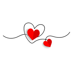 Continuous line drawing of a heart, black and white vector minimalist love concept illustration. Set.