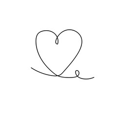 Continuous line drawing of a heart, black and white vector minimalist love concept illustration. Set.