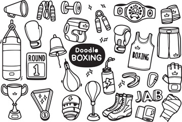 Gym, Sports and Fitness Equipment Doodle Set – Workout, Dumbbell, Yoga, Training, Health, Cardio