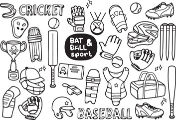 Bat and Ball Sports Doodle Set – Baseball, Cricket, Games, Outdoor, Active, Equipment