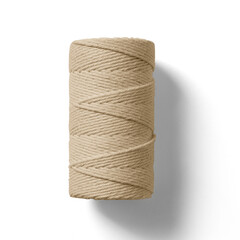 A spool of beige twine, neatly wound, showcasing its texture and form for crafting or packaging purposes.