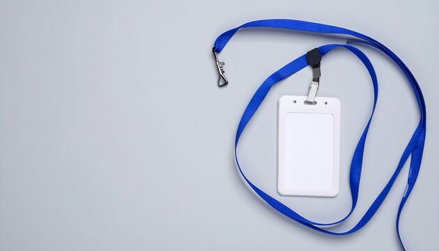 Blank ID badge with blue lanyard.