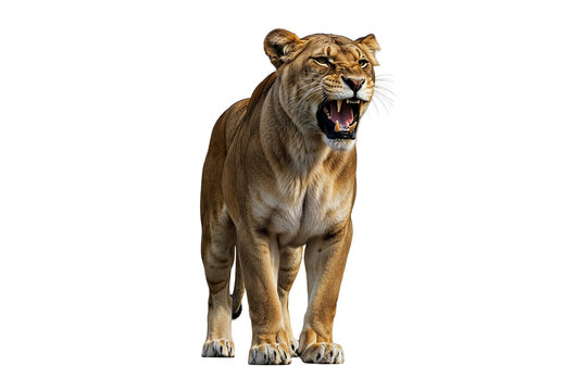 A roaring lioness, isolated on transparent background