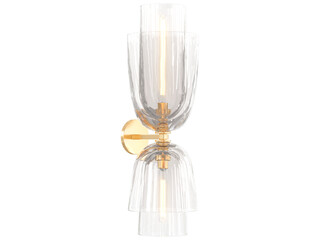 RH Blom Glass Cloche Grand Sconce , Brass / Clear Glass , Elegant Lighting Fixture Against white bachground .
