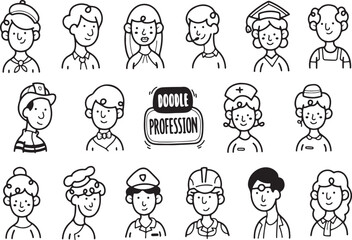 Medical Professionals Faces Doodle Pack – Doctor, Nurse, Hospital, Health Worker, Medical Staff, Frontline