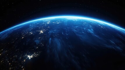 Earth's Curvature at Night with Illuminated Cities and Ocean