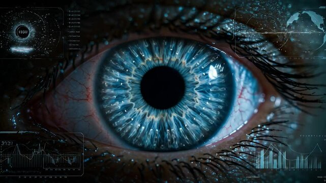 Close-up human eye with futuristic overlays - Powered by Adobe