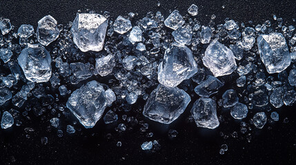 Stunning clear crystals sparkling on dark surface, perfect for luxury branding, jewelry design, or cutting-edge science concepts