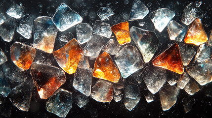 Stunning assortment of vibrant glass fragments creating a dynamic and modern mosaic design perfect for backgrounds and artistic compositions