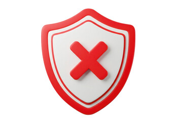 3d icon of red and white shield with cross symbol isolated on transparent background