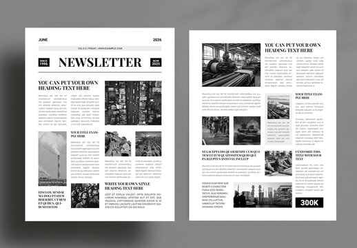Corporate Black And White Business Newsletter Layout Template