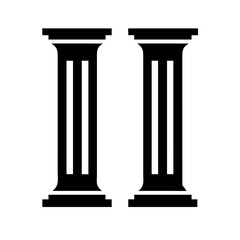 Two black columns isolated on white background represent classical architecture and historical design elements