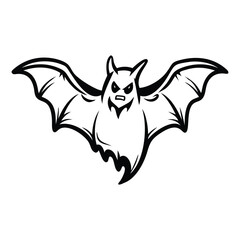 Black and white cartoon ghost bat with wings spread