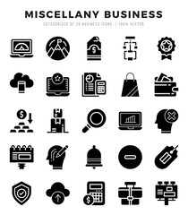 Set of Miscellany Business icons in Glyph style. Glyph Icons symbol collection.