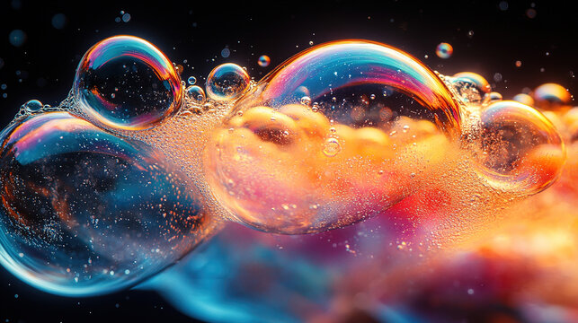 Stunning macro of a vibrant blue water droplet with intricate bubble details against pure black background perfect for science or abstract concepts