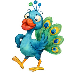 Colorful Cartoon Bird with Vibrant Feathers and Playful Expression