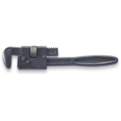 A black adjustable wrench used for gripping and turning nuts and bolts.