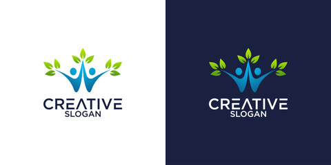 people and leaves logo vector design