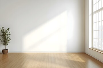 Blank White Wall Mock-Up in Minimalist Room with Soft Lighting and Contemporary Interior Styling