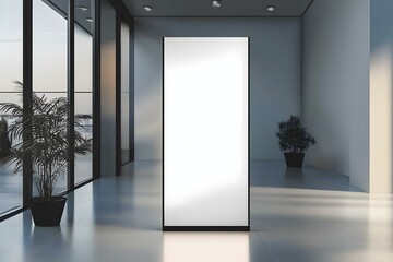 Obraz premium High-Quality Indoor Standing Banner Mock-Up in Modern Interior for Professional Branding Display