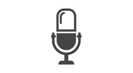 Retro-Style Gray Microphone Icon:  Simple, upright, dark gray microphone graphic with a classic design, featuring a capsule head and curved base.