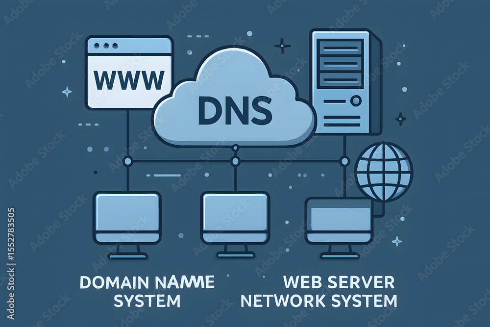 Poster digital domain connection: a dynamic illustration depicting the intricate architecture of the domain