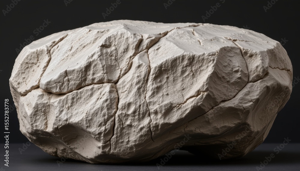 Wall mural close-up of a textured gray rock with natural patterns and abstract shape against a dark background