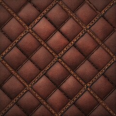 Naklejka premium Rich brown leather texture with diamond-shaped panels, separated by contrasting stitching forming an intricate grid pattern