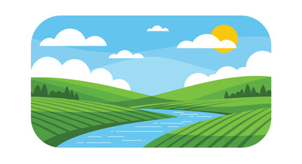 Obraz premium Serene Mountain Valley with Flowing River and Snow-Capped Peaks at Sunrise