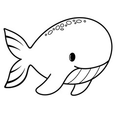 Cute whale black doodle outline.