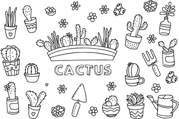 Cactus and Succulent Plants Doodle Collection – Desert, Floral, Nature, Botanical, Pot Plants, Hand-Drawn