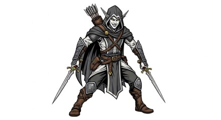Fototapeta premium Skilled Elf Archer and Warrior with Daggers