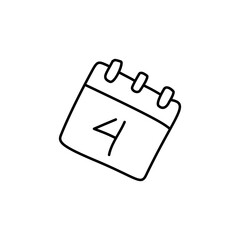 Simple Calendar Icon Displaying the Number Four, Black Outline Style.
