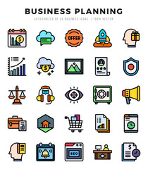 Business Planning Icons Pack Lineal Color Style. Vector illustration.
