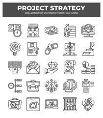 Project Strategy Icons: 25 Essential Line Icons for Business Planning