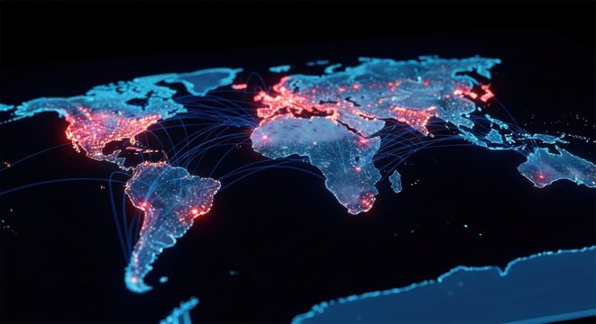 Global Network Connections and Digital Connectivity Spanning Across Continents